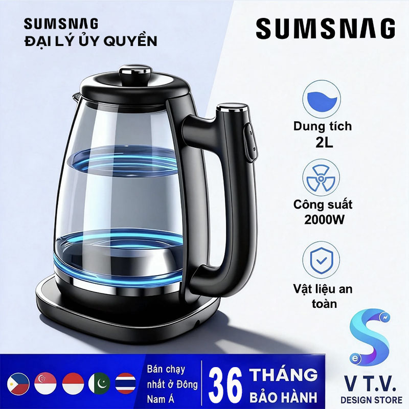 36-Month Warranty - 2L Electric Kettle - Boils Quickly, Automatically Shuts Off - Safe to Use - High-Quality Glass Electric Kettle