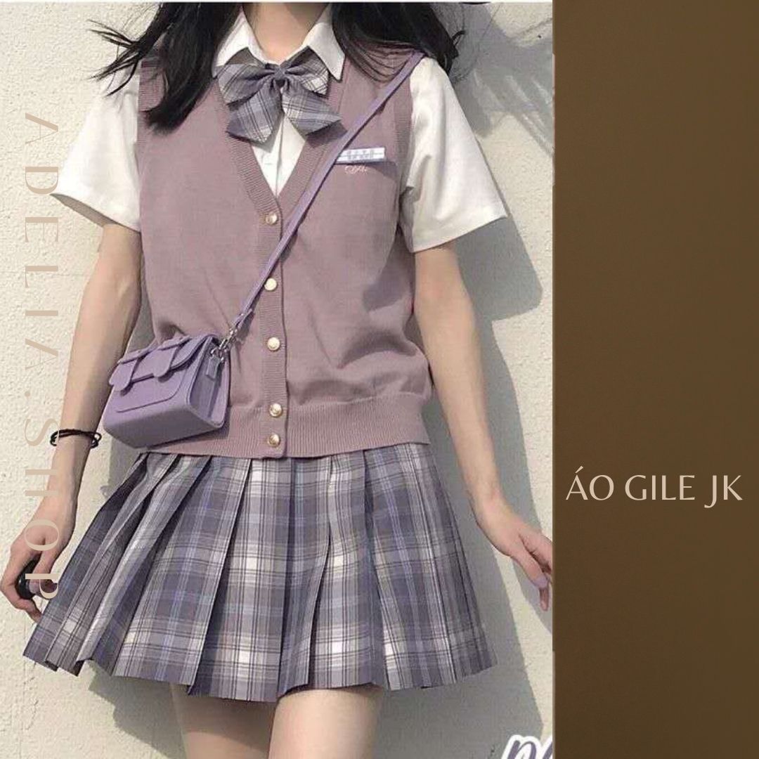 Áo Gile JK | Áo Gile Len Cổ V Khoác Ngoài Kiểu Dáng Học Sinh Phong Cách JK Nhật Bản, Trơn Basic Đơn Giản