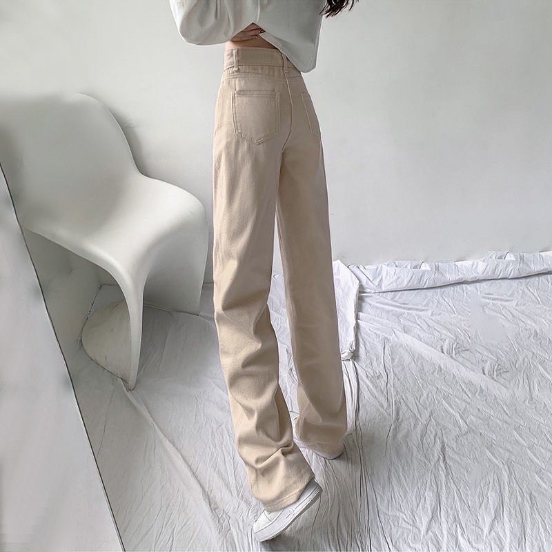 FREESHIP QUẦN ỐNG RỘNG MÀU TRẮNG ỐNG SUÔNG VẢI JEANS NỮ LƯNG CAO KHÔNG XÙ LÔNG KHÔNG RA MÀU