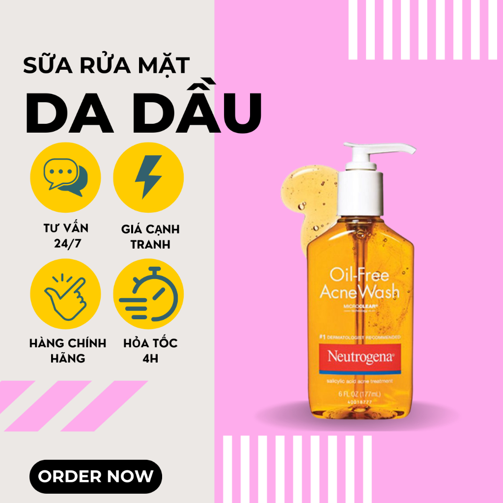 Sữa rửa mặt cho da dầu mụn Neutrogena Oil Free Acne Wash kiềm dầu, ngăn ngừa mụn _Achoice