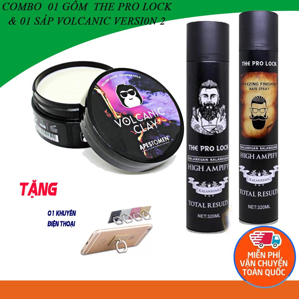 Sáp Tạo Kiểu Tóc Nam,Sáp Tóc, Combo Gôm Sáp Giá rẻ, Combo Gôm The Pro Lock Và Sáp Volcanic Version 2 - Sự Kết Hợp Hoàn Hảo Của Bộ Đôi Siêu Đẳng Cấp (Tặng Kèm Quà)