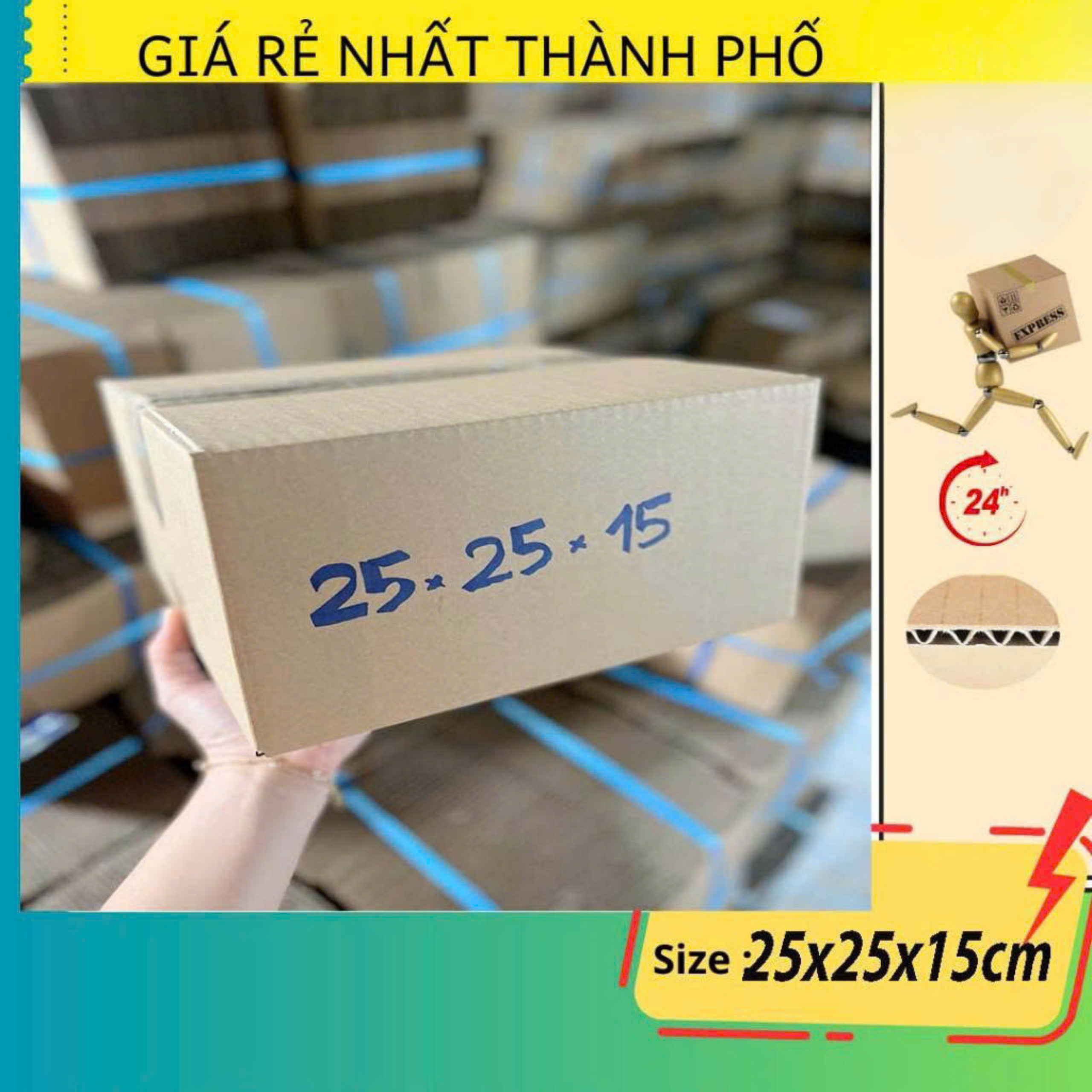 Hộp giấy, thùng carton size 25x25x15 giấy carton gói hàng