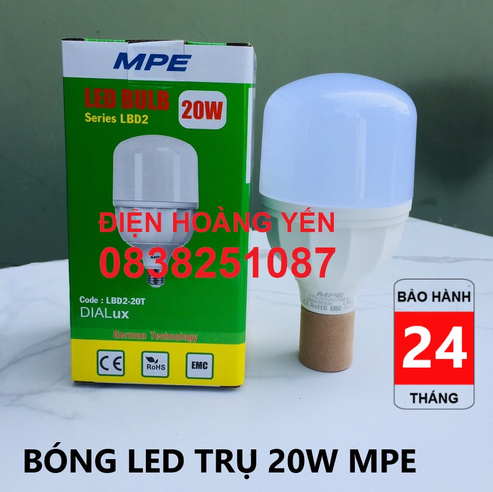 Bóng đèn led bup 20w mpe - bóng led trụ 20w mpe thân nhựa