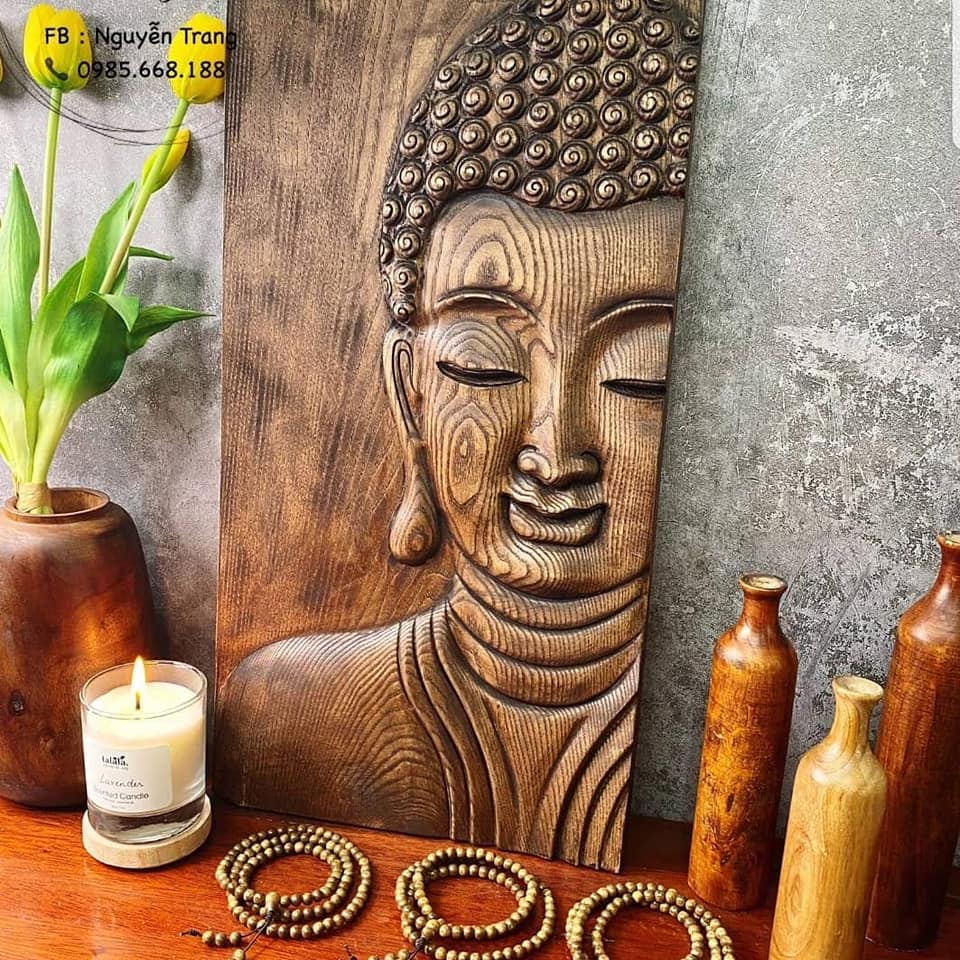 Phù điêu phật, tranh phật bằng gỗ tần bì độc đáo góc decor