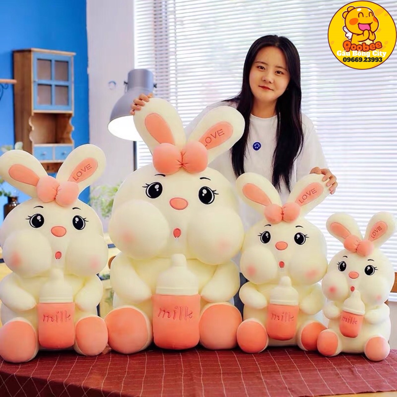 Thỏ bông ôm bình sữa - gấu bông thỏ cao cấp gấu bông city