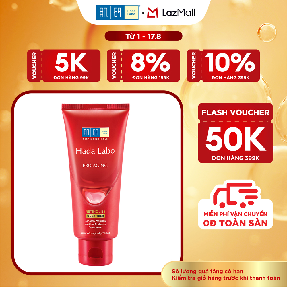 Sữa rửa mặt cải thiện dấu hiệu lão hóa dạng kem Hada Labo Pro-Aging Retinol B3 Cleanser 80g