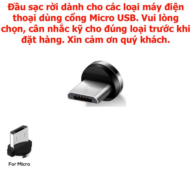 Đầu Sạc Từ Hít Nam Châm tròn xoay 360 độ loại 1 chấu chuẩn Lightning cho Iphone, Ipad hoặc Micro USB, hoặc TYPE-C (Chỉ có đầu sạc, ko có dây)