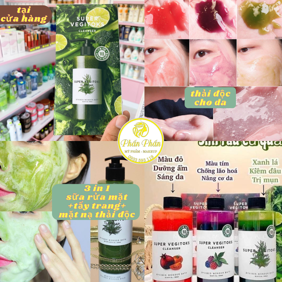 Sửa Rửa Mặt Rau Củ Quả Thải độc 3in1 Super Vegitoks 3 màu từng loại da