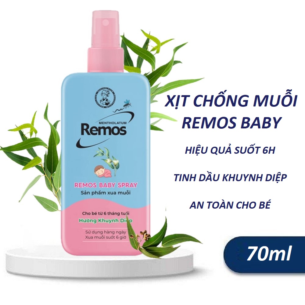 [An Toàn Cho Bé]Xịt Chống Muỗi Cho Bé Remos Baby 70ml - Tinh Dầu Khuynh Diệp (Trên 6 Tháng)