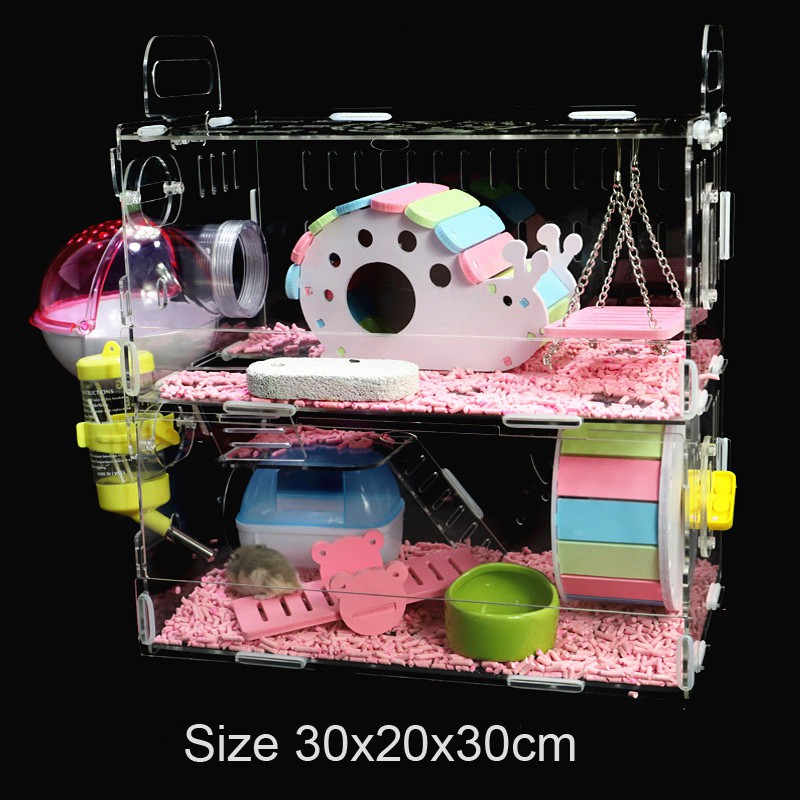 Lồng mika lồng mica 2 tầng size 30x20x30cm (Full đồ như hình)