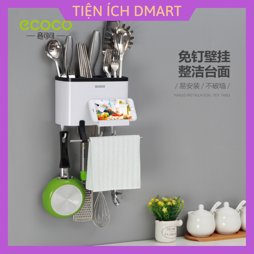 Kệ bếp dán tường ecoco kèm 4 móc nhôm tiện ích e1801