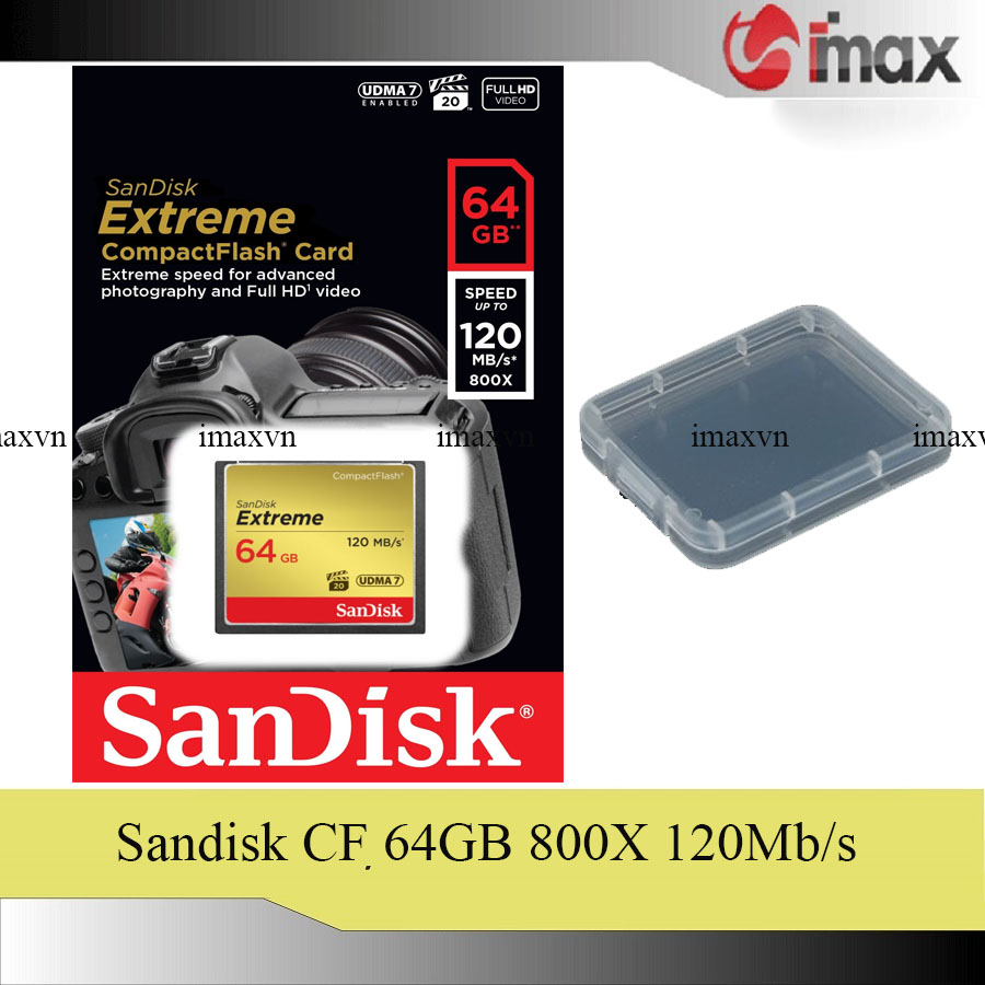 Thẻ nhớ cf sandisk 64gb extreme 800x new + hộp đựng thẻ nhớ