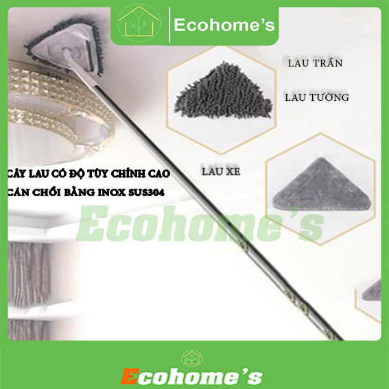 Chổi lau đa năng tam giác xoay 180 độ lau nhà, lau kính dễ tháo lắp dễ vận chuyển với cây lau có độ dài tùy chỉnh, thích hợp để lau các vị trí trên cao