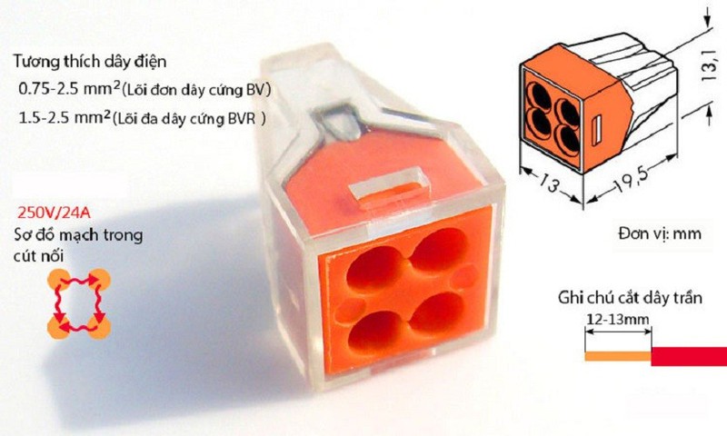 KV773-104 - Combo 5 chiếc cút nối nhanh 4 dây điện không cần băng keo, không cần kìm