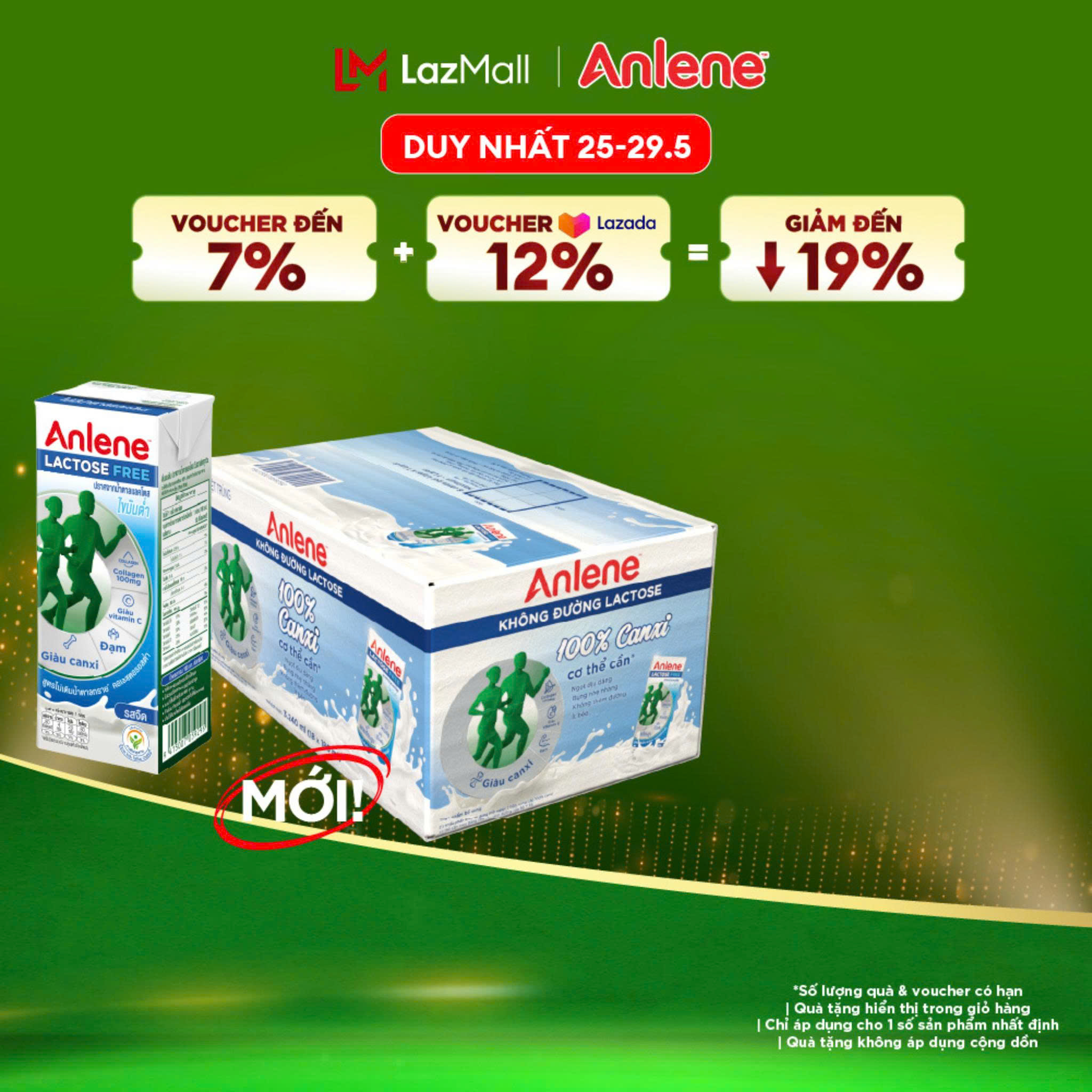 Thùng 18 hộp sữa Anlene không đường Lactose vị nguyên bản 180ml