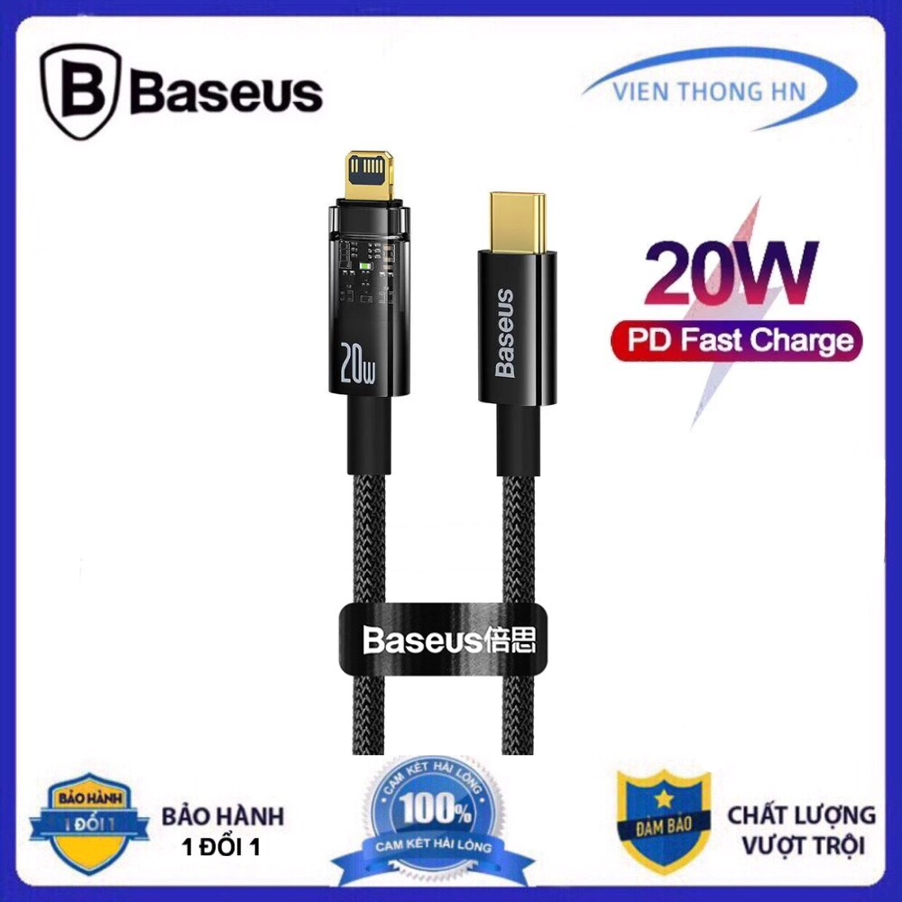 Dây sạc nhanh iphone 20w Baseus - Cáp sạc tự ngắt khi đầy pin type c to lightning bọc dù ip X 11 12 13 14 promax ... vienthonghn