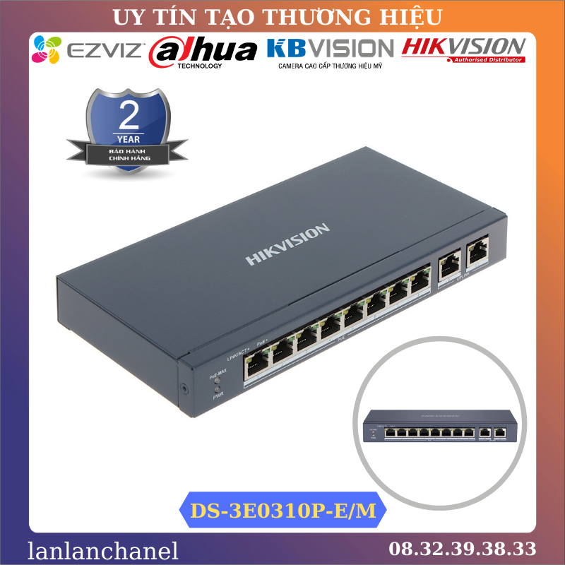 Switch chia mạng 8 cổng poe hikvision ds-3e0310p-e/m, 2 cổng uplink 10/100/1000mbps - bảo hành 24 tháng