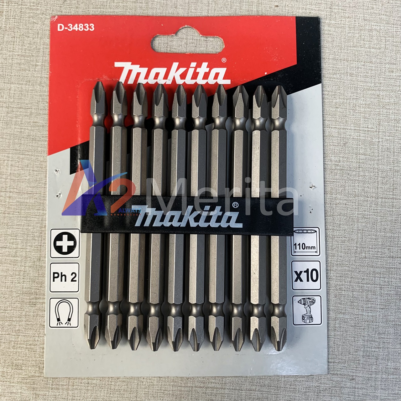 Bộ 10 mũi vít 2 đầu ph2x110mm makita d-34833