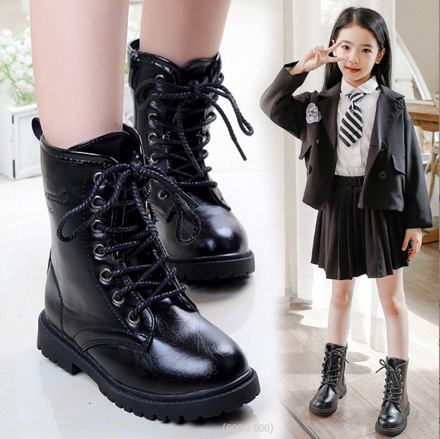 Giày Boot da cho bé gái phong cách hàn quốc -QN238