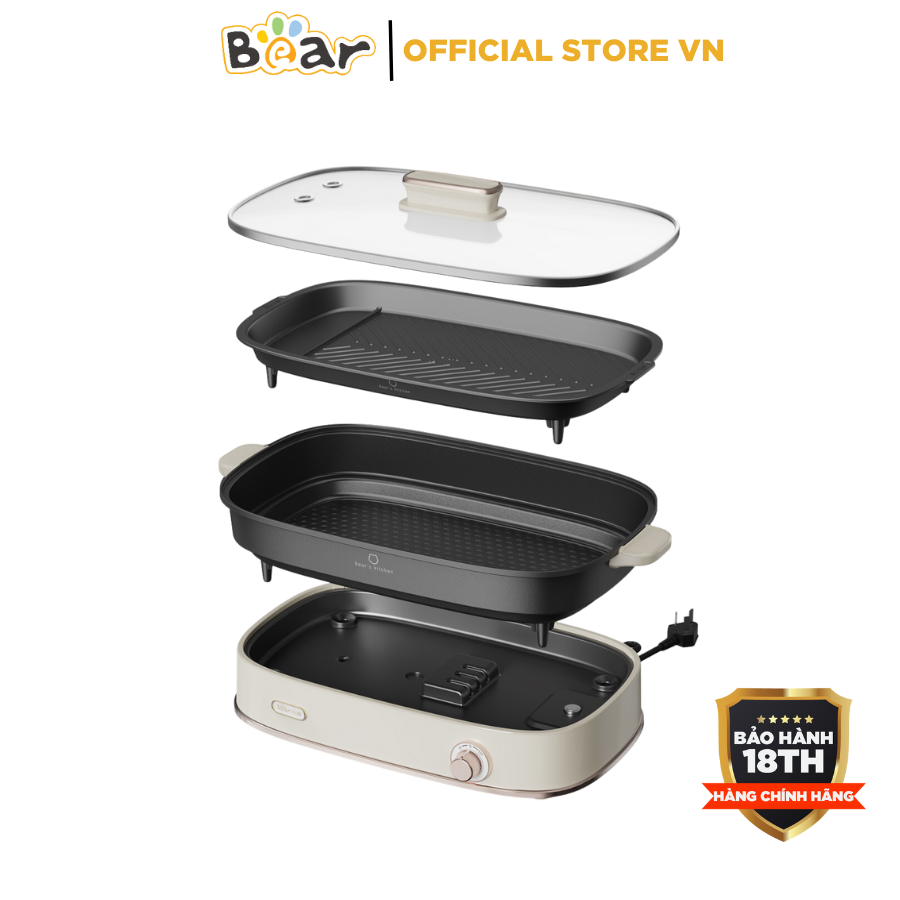 Nồi lẩu nướng điện đa năng Bear DHG-D45G5, Công suất 1600W, Dung tích 4.5L, Lẩu, nướng, chiên xào, nấu, Bảo hành 18 Tháng