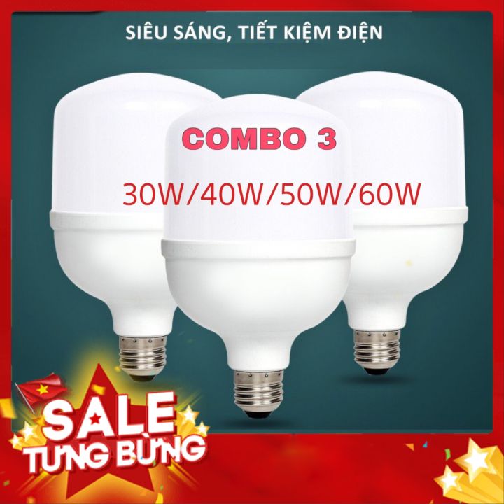 [COMBO 3 BÓNG] Bóng đèn Led trụ 60w 50w 40w 30w bup trụ bulb siêu sáng kín chống nước, Led hình trụ búp tiết kiệm điện, đuôi vít xoắn ốc E27, Bóng đèn búp ánh sáng trắng chống bụi chống nước  tuổi thọ cao, không nhấp nháy
