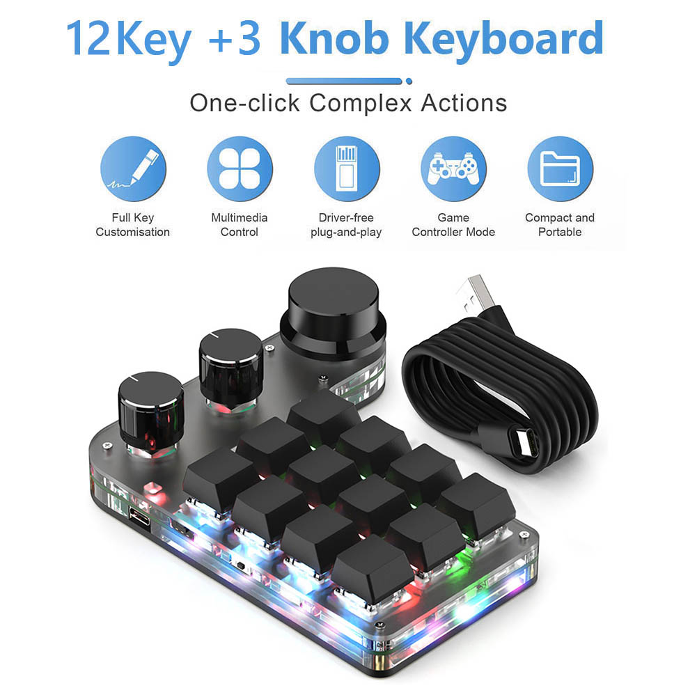 Lập trình không dây vĩ mô tùy chỉnh núm Bàn phím RGB 36912key sao chép Dán nút Mini Bàn phím chơi game cơ Hotswap macropad **
