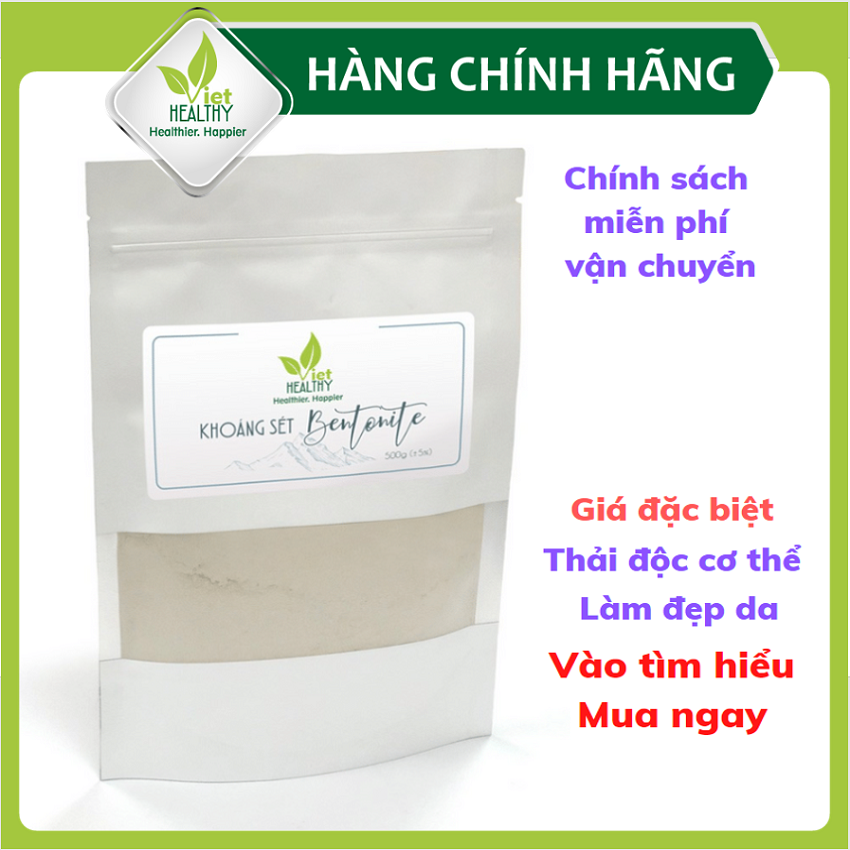 Khoáng sét Bentonite Clay Viet Healthy 500gr- Khoáng sét Viethealthy tác dụng hỗ trợ thải độc đường tiêu hóa.