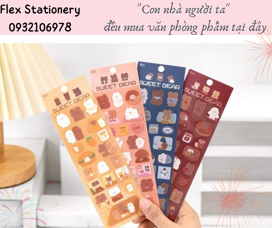 Sticker gấu sweet bear dễ thương, gấu nâu không thấm nước