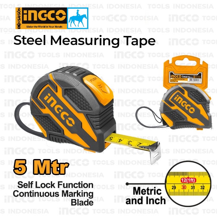 Thước cuộn 5 mét thép nền vàng 5m x 19mm ingco hsmt08052 hsmt08519