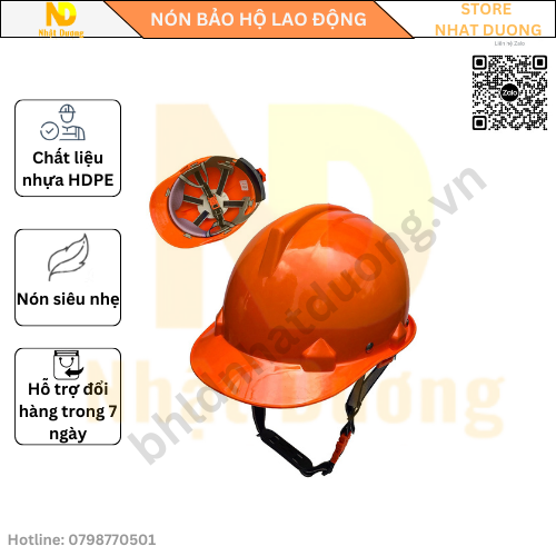 Mũ bảo hộ lao động N001, Nón bảo hộ lao động giá rẻ, Mũ bảo hộ công nhân màu cam khóa vặn.