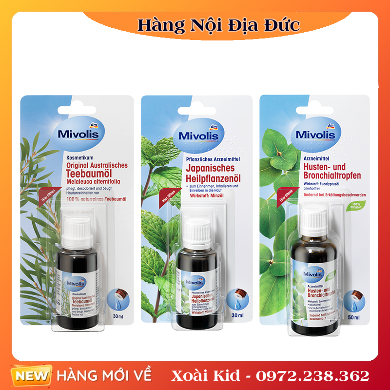 Bộ tinh dầu bạc hà, tràm, khuynh diệp mivolis japanisches heilpflanzenol 30 ml nội địa đức