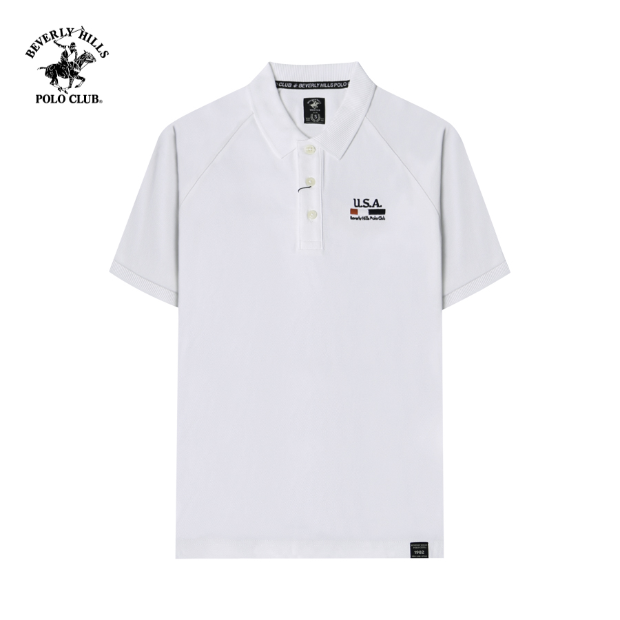 Beverly Hills Polo Club -Áo polo Ngắn tay Nam Slim Fit Trắng Pha phối-PMSSW23TL001