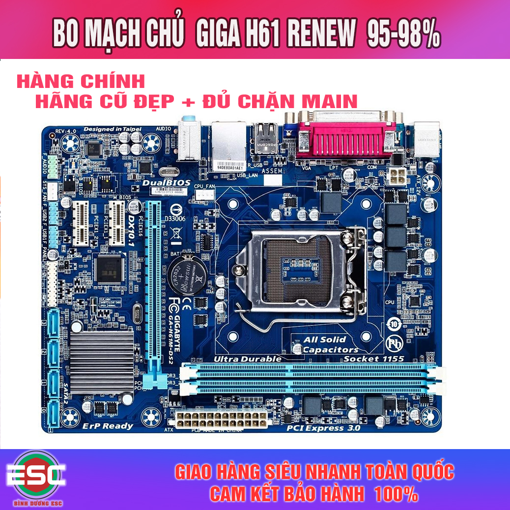 Mainboard gigabyte asus h61 m ds2 zin giga h61 đã qua sử dụng rên 95% bảo hành 1 tháng