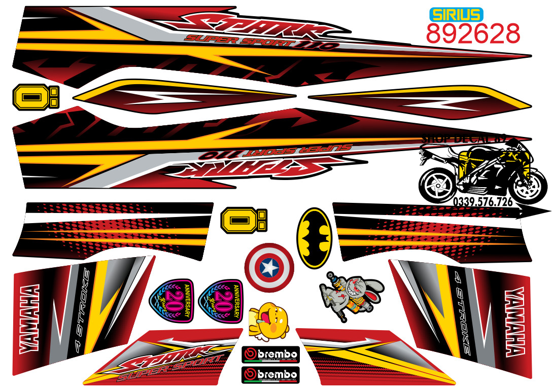 Tem Rời SIRIUS Mẫu SPARK MS 892628 - Dán Sirius Xăng Cơ - Tem Chế Sirius