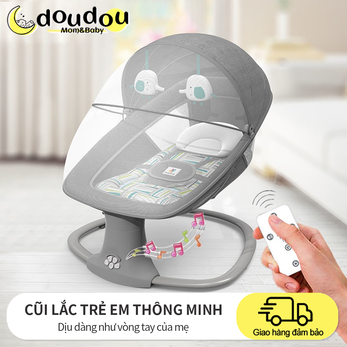 Nôi điện cho bé Nôi điện trẻ sơ sinh kết nối Bluetooth phát nhạc điều khiển từ xa+điều khiển phím