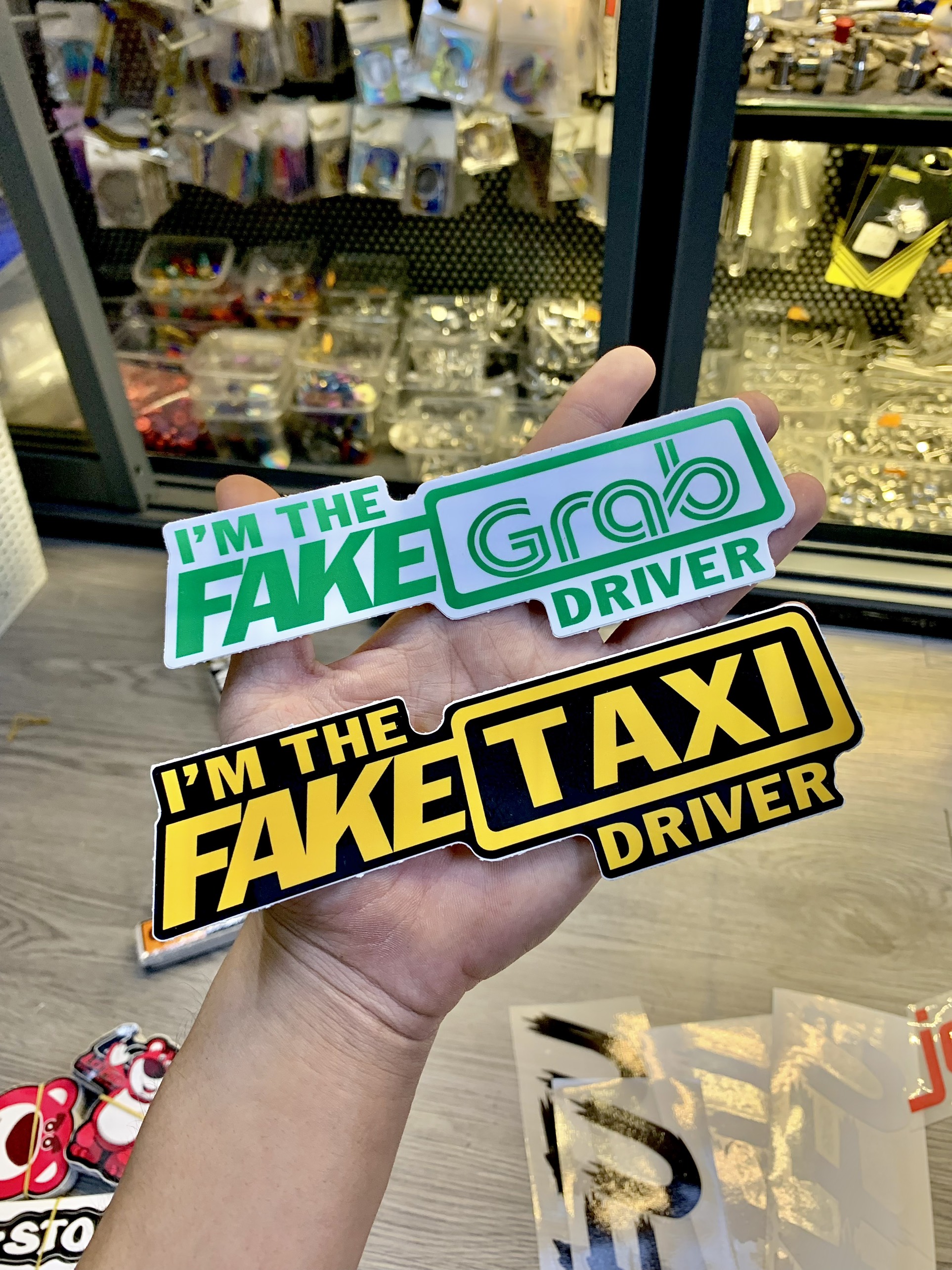 Tem sticker fake taxi - fake grab - decal trang trí xe máy, xe hơi