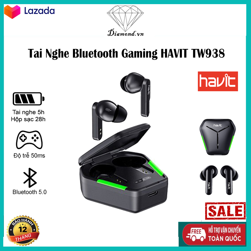 Tai nghe gaming havit chính hãng - tai nghe bluetooth gaming true wireless havit tw938 - bluetooth 5.0, nghe độc lập 2 tai, sử dụng chip ats3015 giảm độ trễ 0.05s, led gaming, thời lượng pin 28h kèm dock sạc, mang lại âm thanh tuyệt hảo