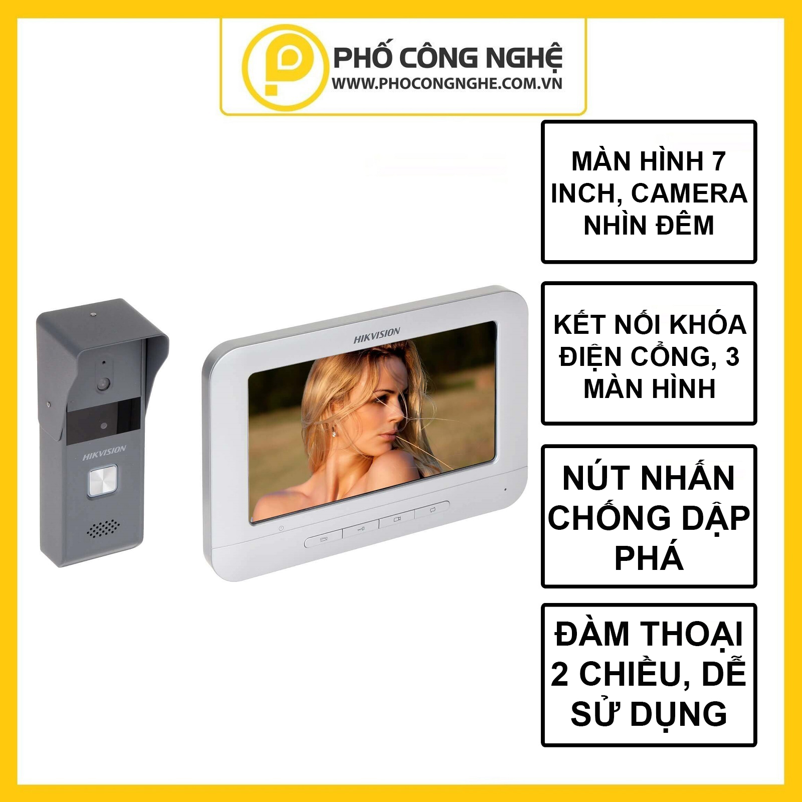 Bộ chuông cửa có hình hikvision ds-kis203, màn 7 inch
