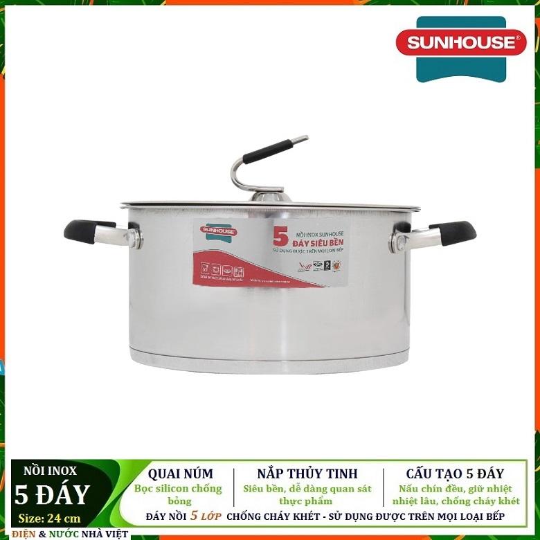 Nồi đơn 5 đáy inox sunhouse shg 24316 / sh 22120 / sh 22124 / sh 22126