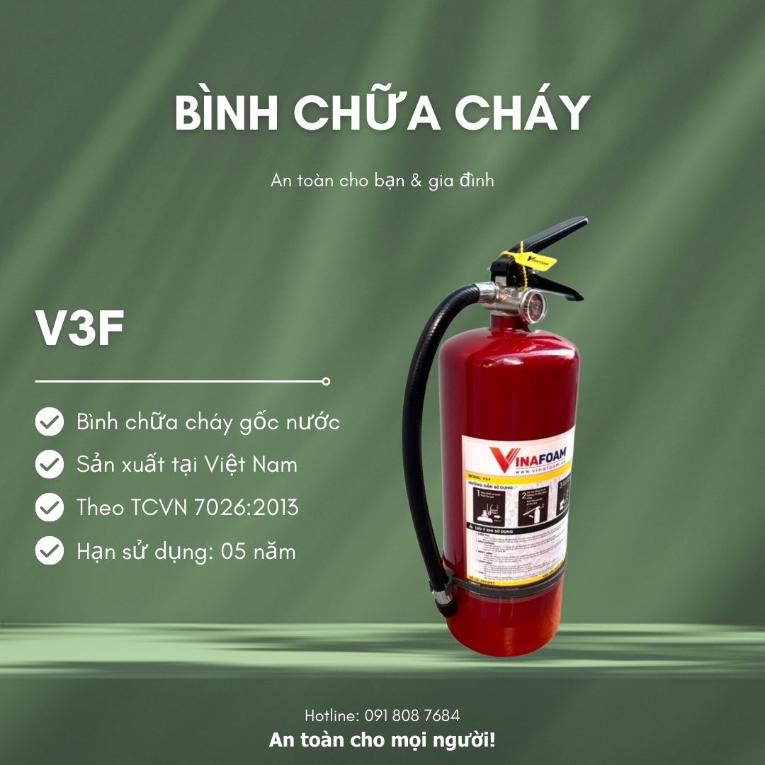 Bình chữa cháy gốc nước dạng bọt foam 3 lít, Vinafoam, model: V3F