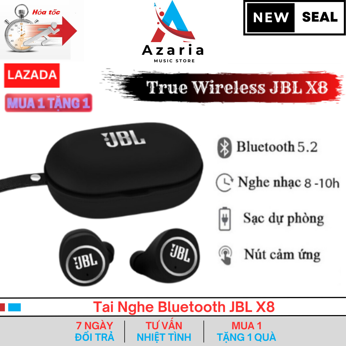Tai nghe bluetooth jbl x8 , tai nghe jbl x8 tws bluetooth 5.0 không dây cảm ứng phong cách thể thao chất lượng cao, thiết kế thời trang trống ồn