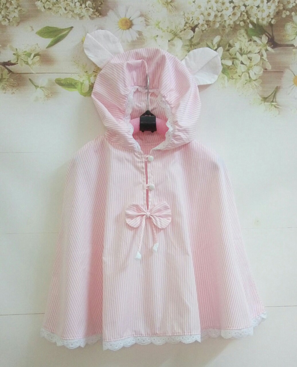 Áo choàng chống nắng cánh dơi bé gái mũ gấu ngộ nghĩnh kẻ hồngT&K MLX 1-8 tuổi