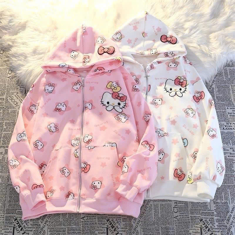 Áo Khoác Nỉ Hoodie Zip Họa Tiết Kitty 3D Nam Nữ Ulzzang Unisex Chất Nỉ Bông Siêu Đẹp - TP88
