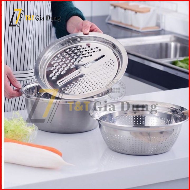Bộ dụng cụ nạo rau củ quả đa năng, bộ dụng cụ cắt - thái - rửa rau củ thông minh đa năng kèm rổ inox
