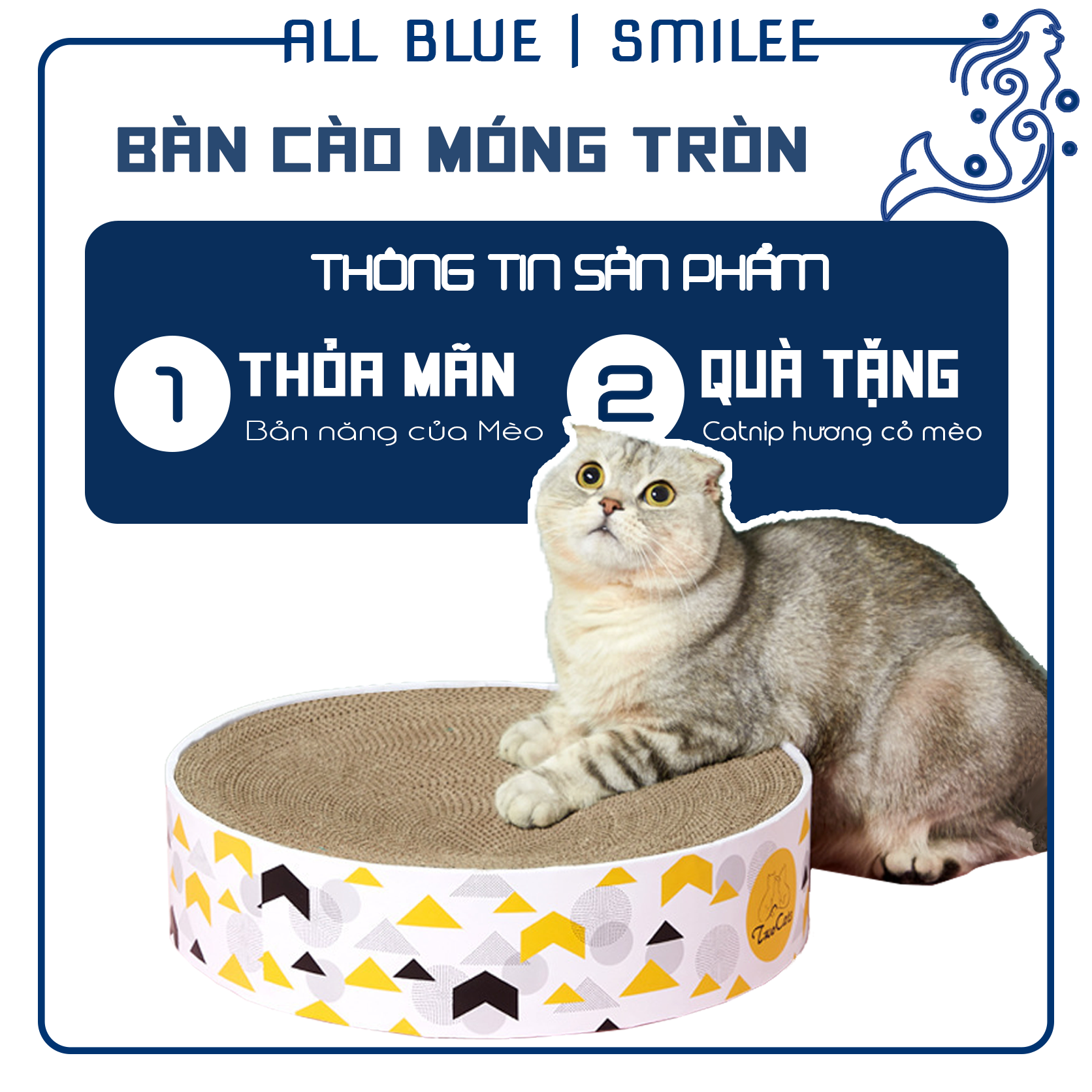 Bàn cào móng hình tròn kiêm ổ nằm cho mèo (tặng kèm catnip bạc hà) để các bé mèo cào móng, giảm stress, hạn chế phá đồ, cào hư đồ trong nhà, nằm ngủ, bàn cào móng mèo bìa catton