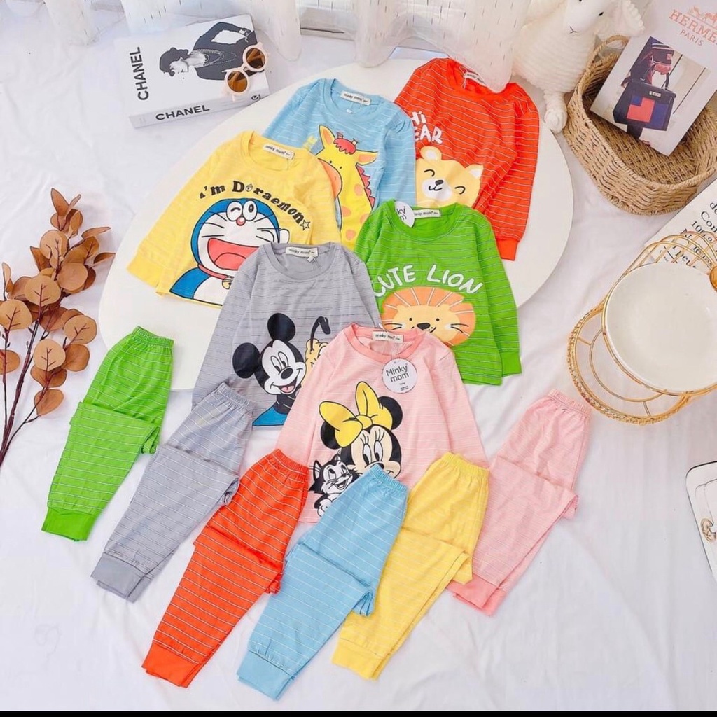 [SALE] Bộ Quần Áo Bé Gái Bé Trai Minky Mom Vải Thun Lạnh Mickey Hoạt Hình Bộ Dài Tay Cho Bé Mặc Thu Đông MKMTD2167