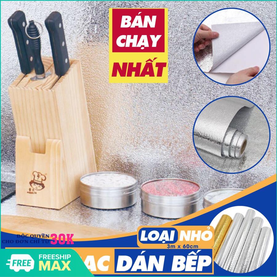 (Khổ 2M x 60cm,3M x 60cm) Giấy bạc dán bếp, Cuộn decal tráng bạc cao cấp giấy dán bếp tráng nhôm cách nhiệt ô vuông bạc khổ 60cm keo sẵn