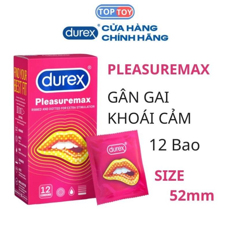 Hộp 12 Bao Cao Su Durex Pleasuremax - Bao Cao Su Gân Gai Mỏng Chính Hãng  - Toptoy