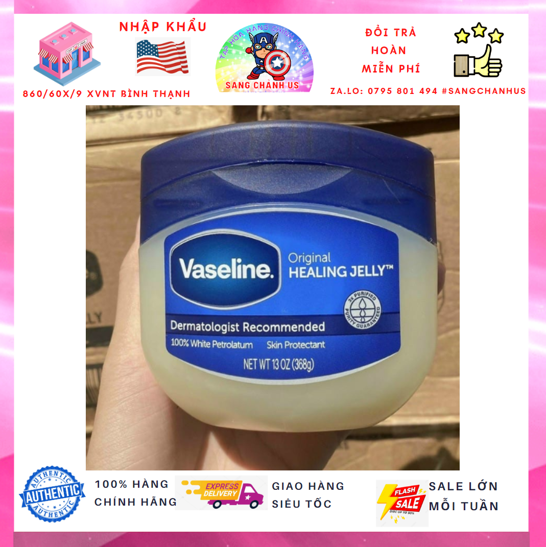 Sáp dưỡng ẩm vaseline bản mỹ original healing jelly 100% white petrolatum 49g, 368g