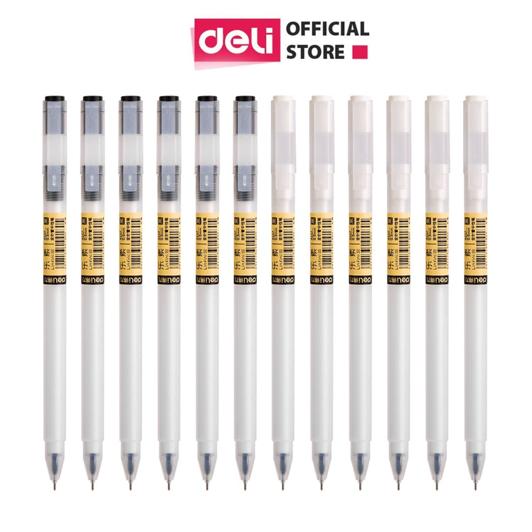 Combo 20 Bút bi nước mực đen Deli bút viết mực gel đen ngòi 0.5mm mực đều nét chữ đẹp phù hợp viết sổ tay ghi chép - A117